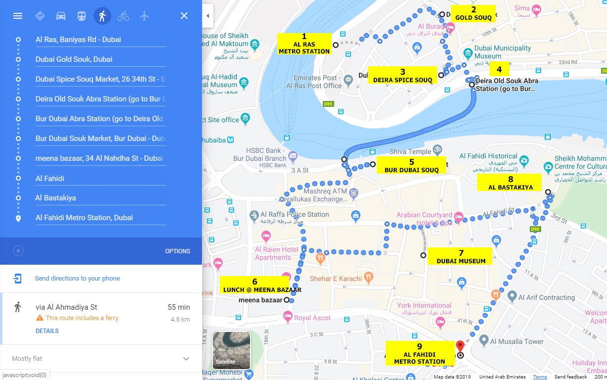 dubai walking tour map