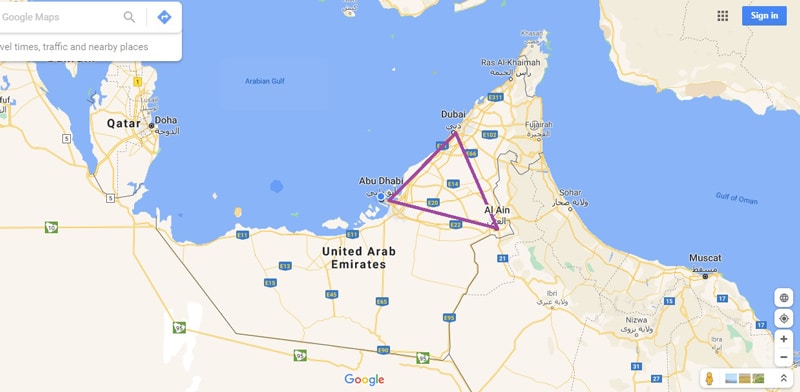 Al Ain Road trip map